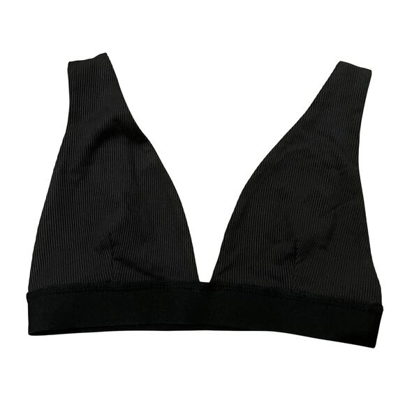 RIVIR Relaxing Rib Lounge Black Plunge Bralette Ribbed Crop Top Bra Size Small - Picture 1 of 6
